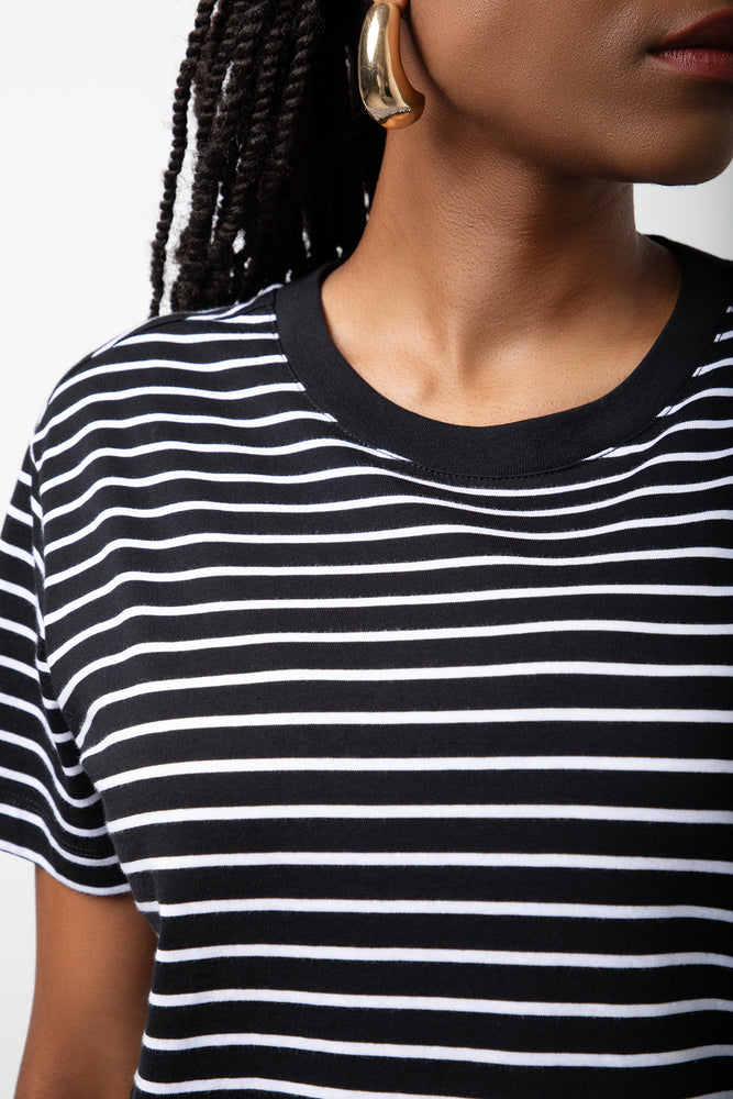Stripe Crew Neck Short Sleeve T-Shirt Black And White (3)