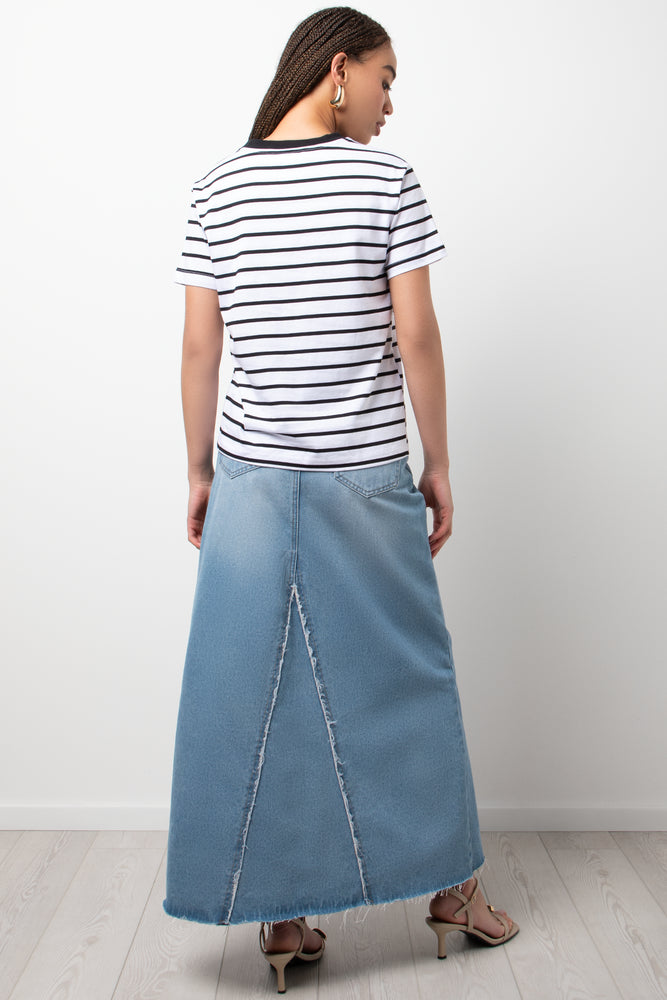 Stripe Crew Neck Short Sleeve T-Shirt White And Black (2)