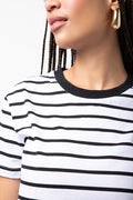 Stripe Crew Neck Short Sleeve T-Shirt White And Black (3)
