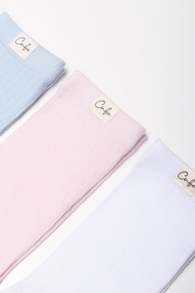 3 Pack Anklet Socks Blue, Pink And White (1)