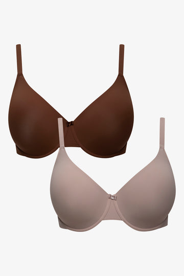 Plus Size 2 Pack T-Shirt Bras Natural And Brown