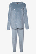 Silver Bow Foil Print Mink Pyjama Set Blue
