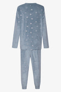 Silver Bow Foil Print Mink Pyjama Set Blue (1)