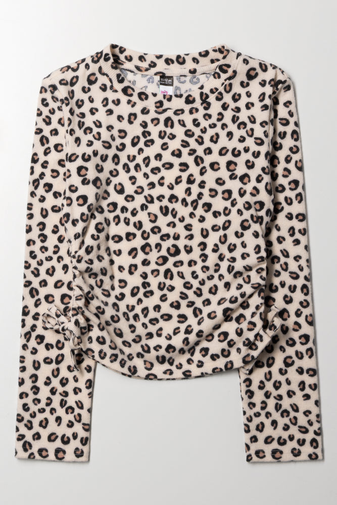 Leopard Prind Side Tie Top Natural