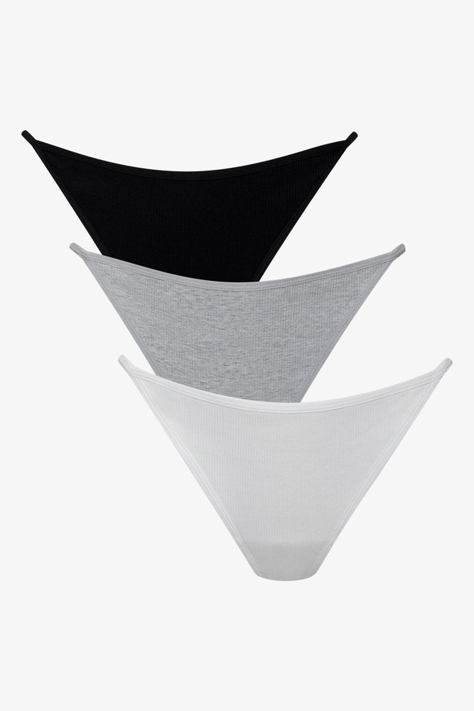 3 Pack Strappy Thongs Black, Grey And White