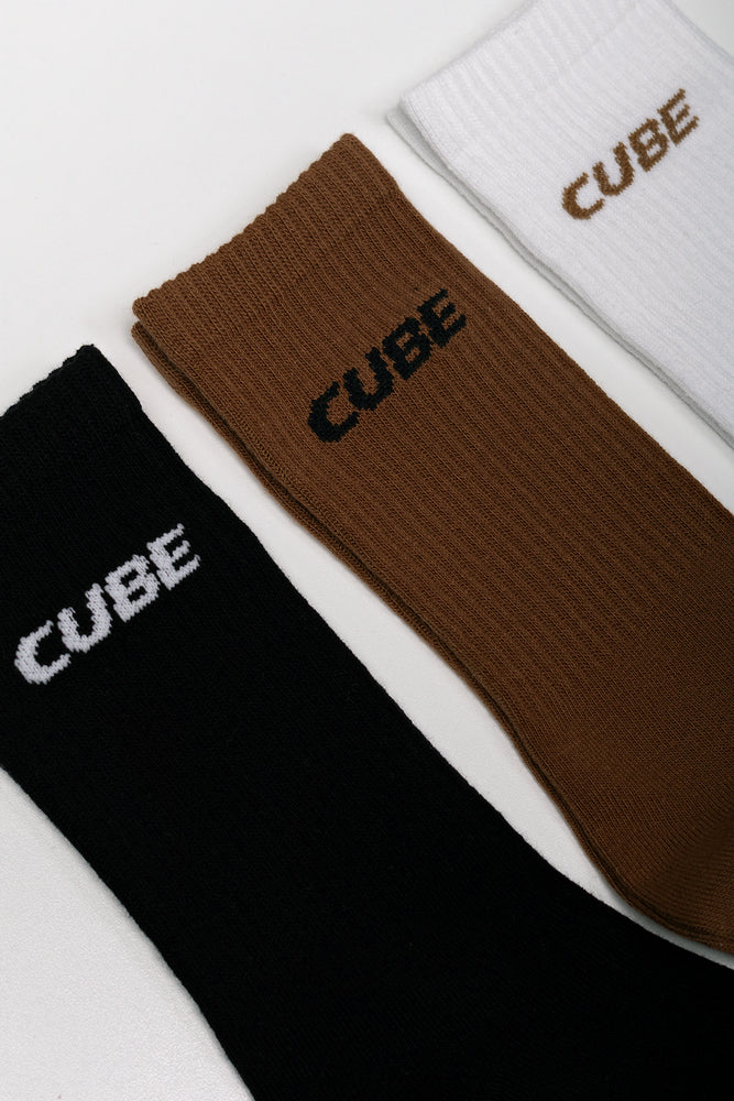3 Pack Socks Black, Brown And White