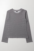 Long Sleeve Stripe Crew Neck Grey