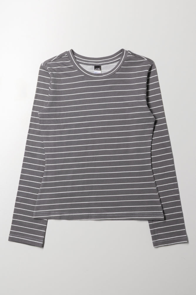 Long Sleeve Stripe Crew Neck Grey