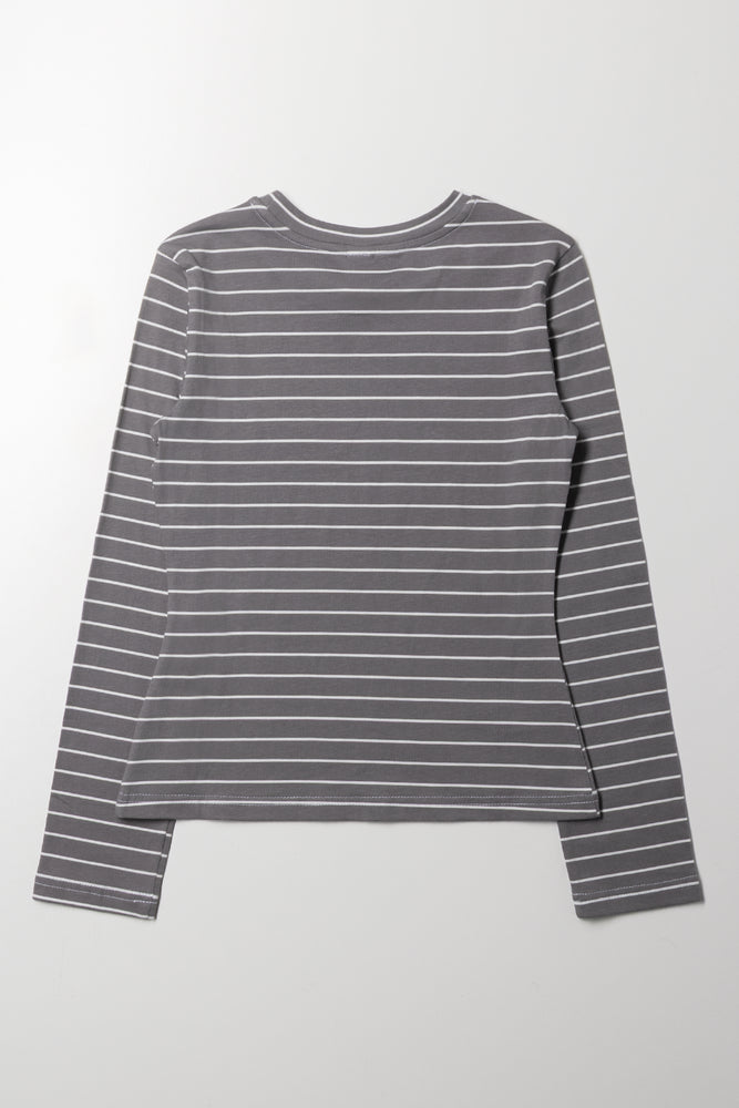 Long Sleeve Stripe Crew Neck Grey (2)