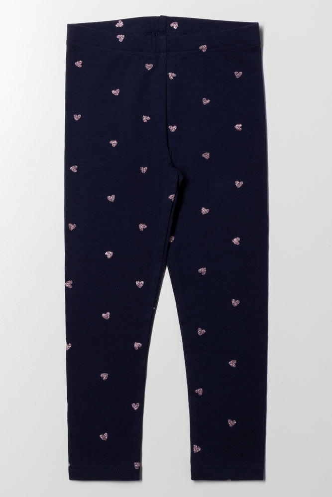 Glitter Heart Leggings Navy