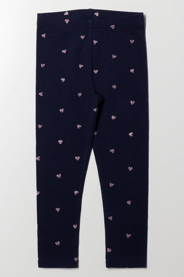 Glitter Heart Leggings Navy