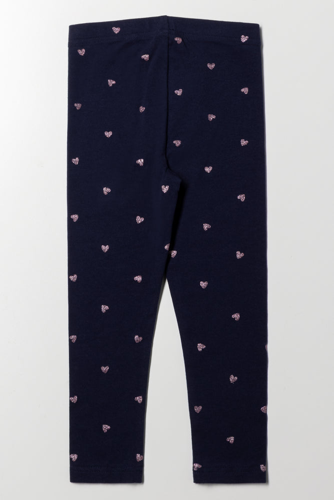 Glitter Heart Leggings Navy (2)