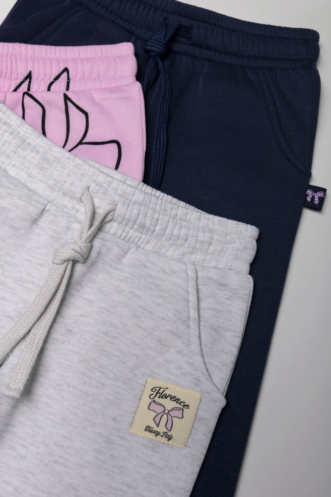 3 Pack Bow Trackpants Navy, Pink And Grey