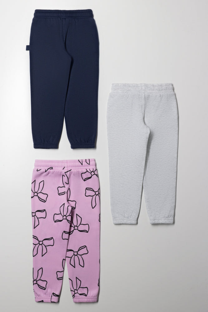 3 Pack Bow Trackpants Navy, Pink And Grey (2)