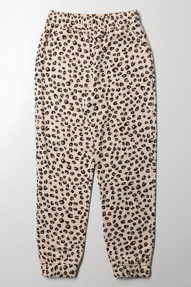 Leopard Print Pull On Trackpants Natural