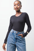 Rib Seamless Long Sleeve Bodysuit Black