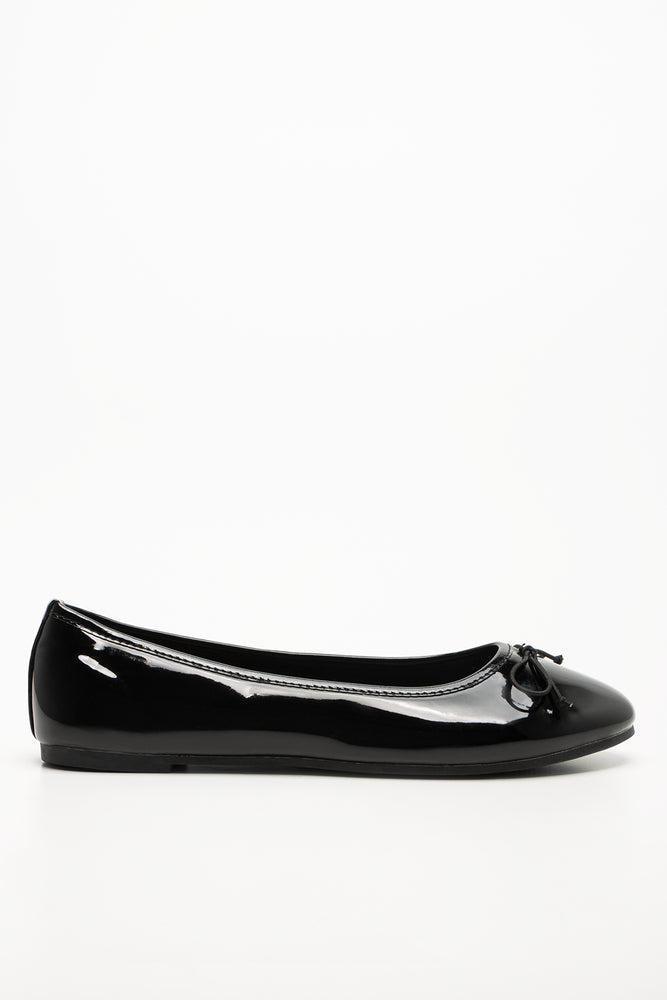 PATENT ALMOND TOE BALLERINA PUMP BLK