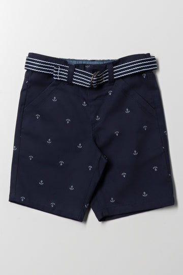 Chino Shorts With Belt Navy