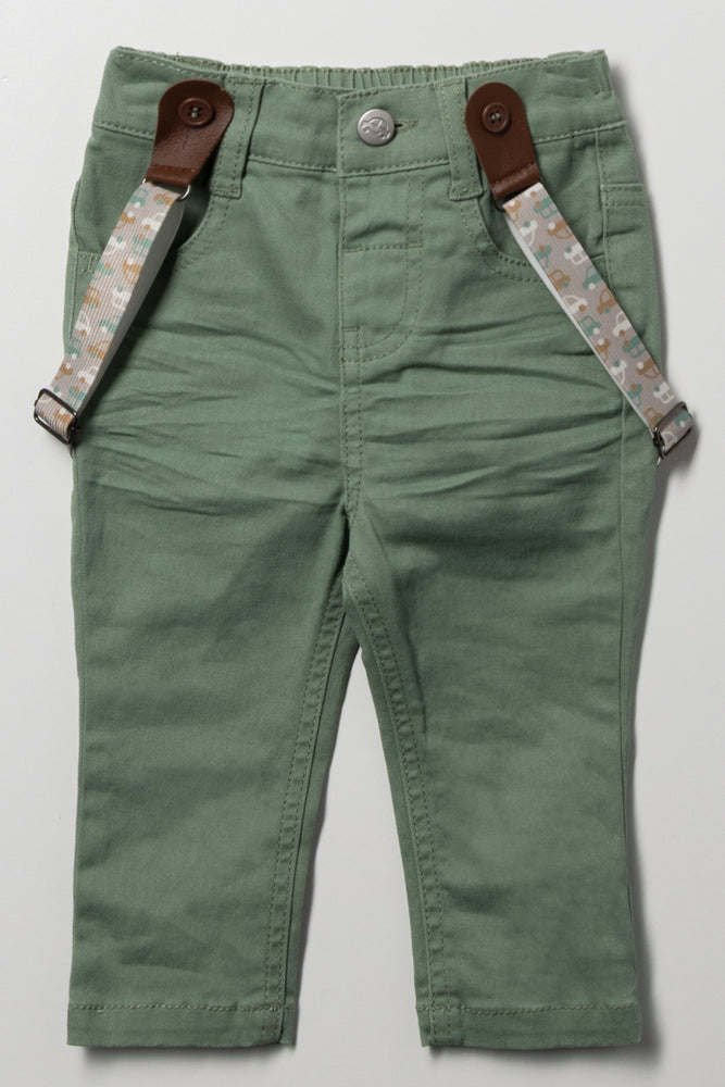Denim Jeans With Braces Green