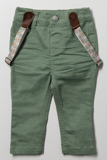 Denim Jeans With Braces Green