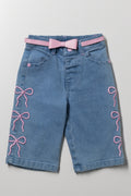 Wide Leg Denim Jeans With Bows