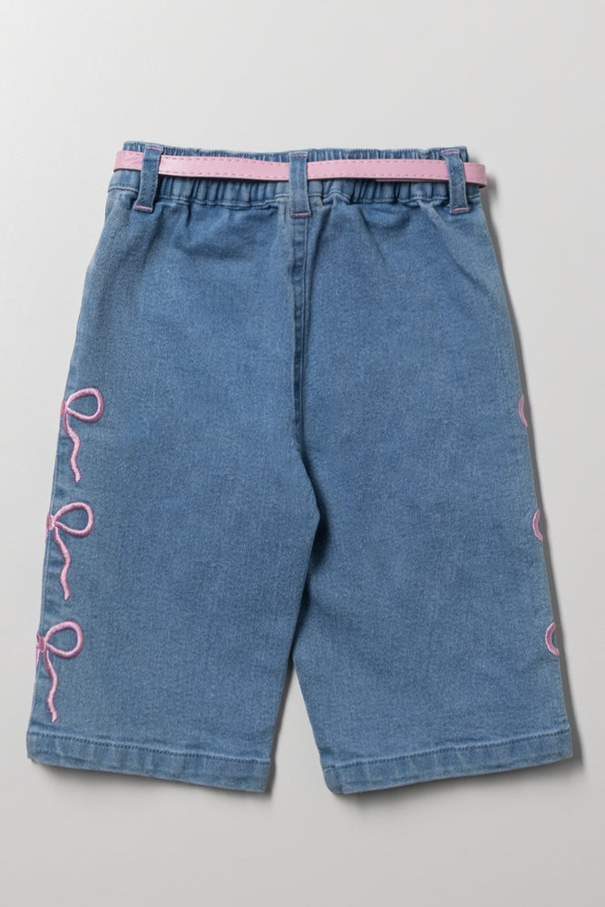 Wide Leg Denim Jeans With Bows (2)