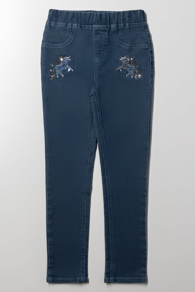 Jeggings With Sparkle Unicorn Dark Blue