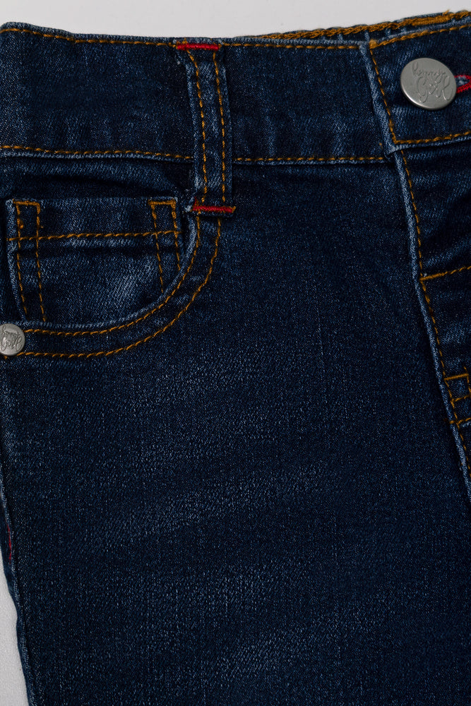 Skinny Denim Jeans With Hair Tie Dark Blue