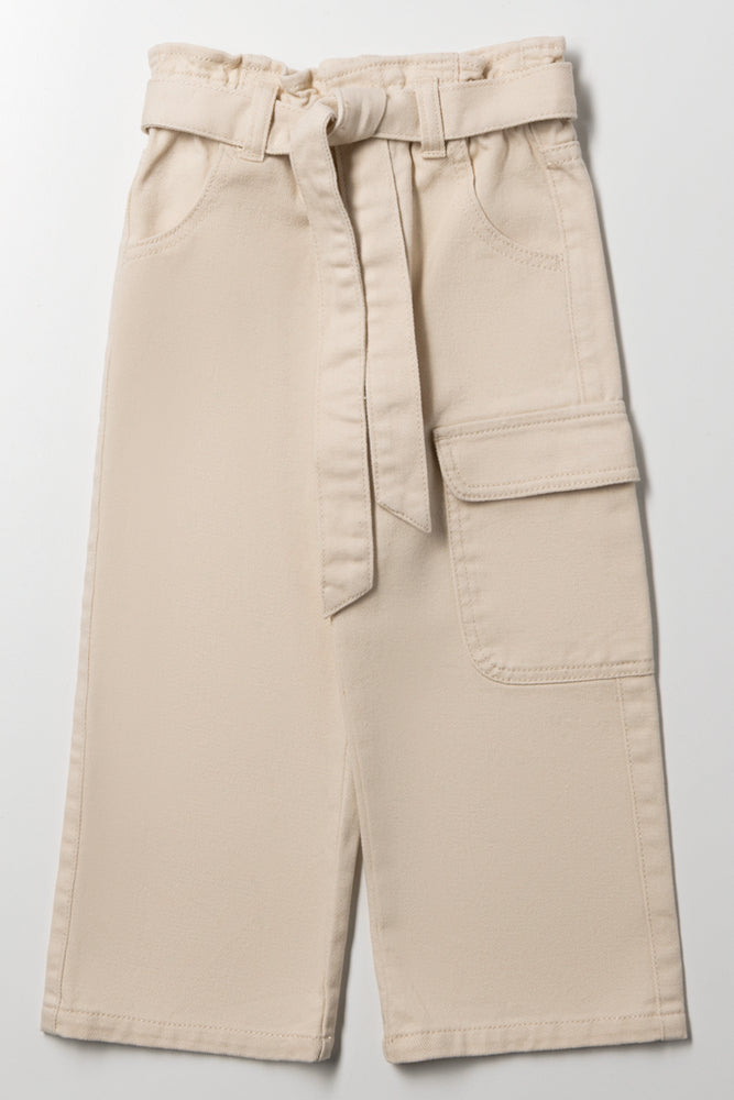 Wide Leg Denim With Belt Natural