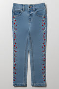 Floral Denim Jeans Blue