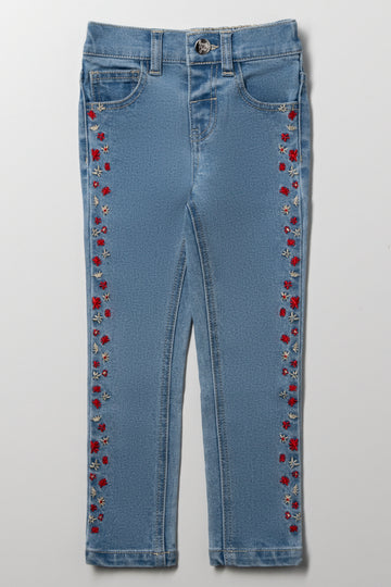 Floral Denim Jeans Blue