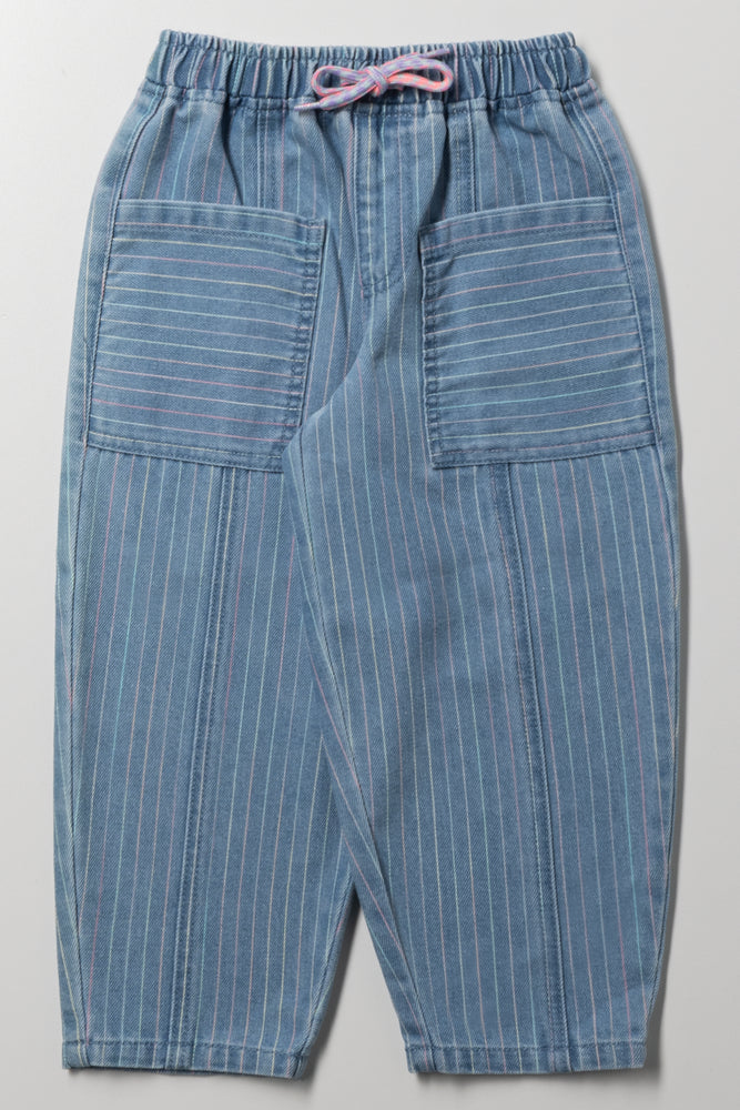 Stripe Barrel Leg Denim Jeans Blue