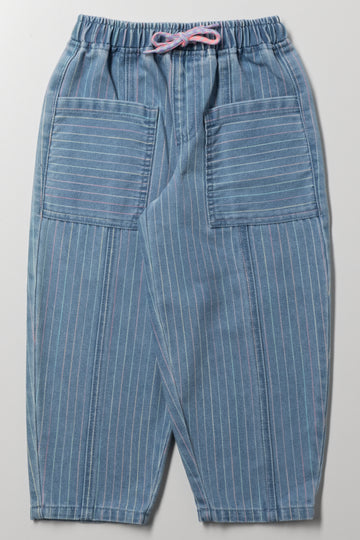 Stripe Barrel Leg Denim Jeans Blue
