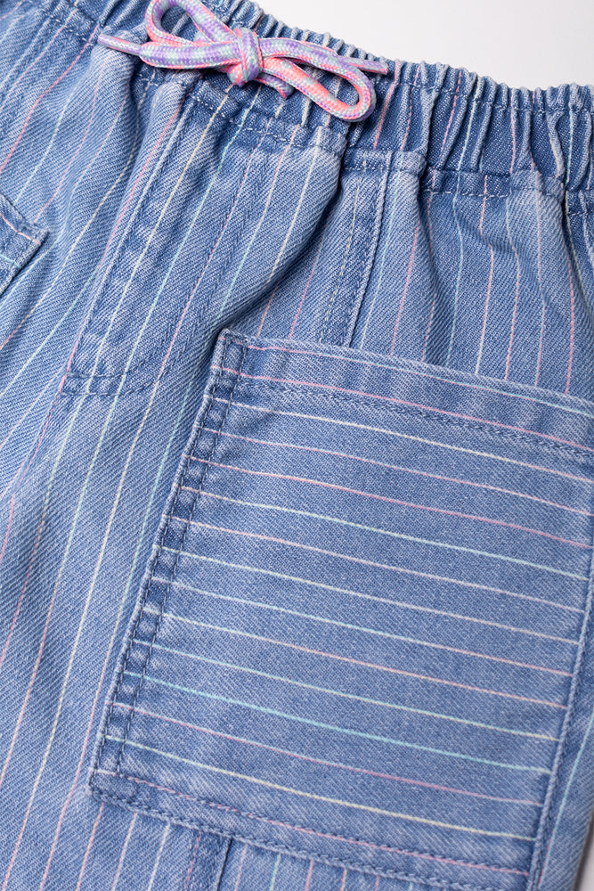 Stripe Barrel Leg Denim Jeans Blue