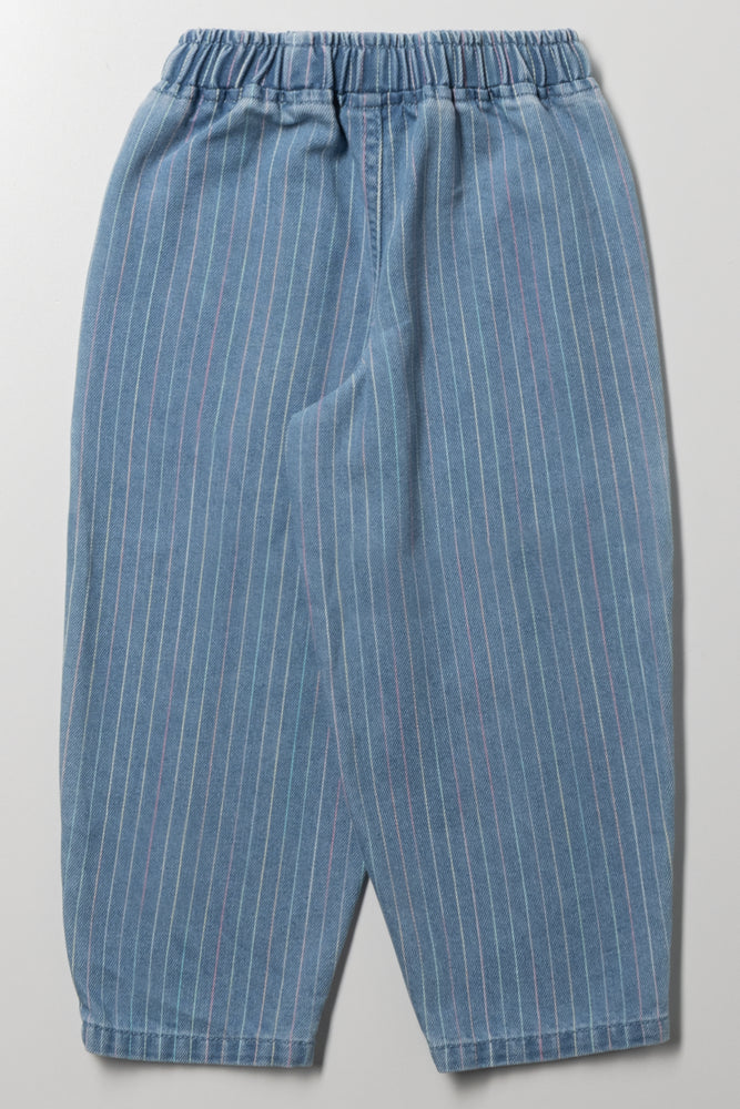 Stripe Barrel Leg Denim Jeans Blue (2)