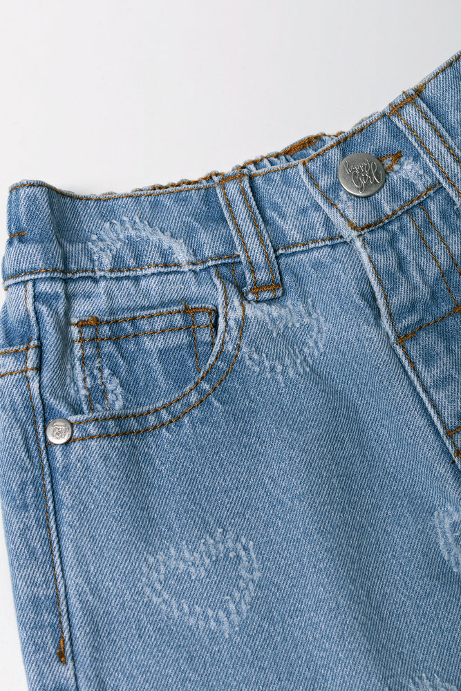 Heart Wide Leg Denim Jeans Blue