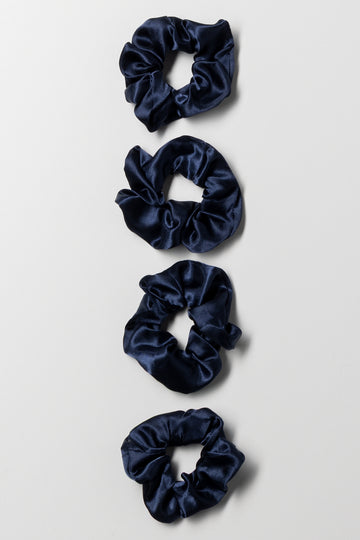 4 Pack Silky Scrunchies Navy