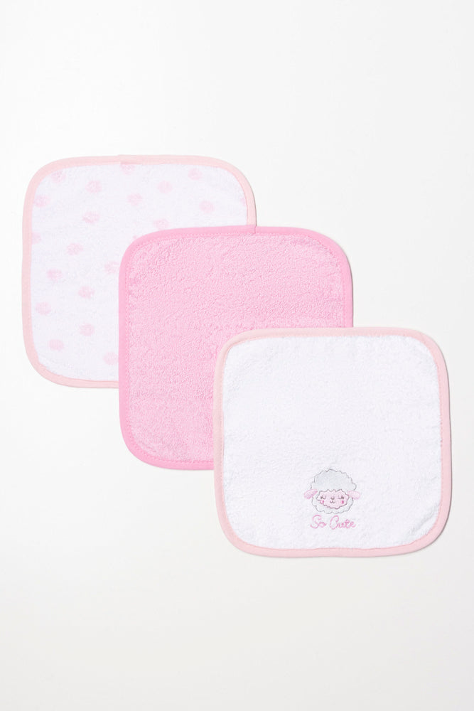3 Pack Face Cloths Pink And White