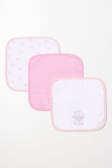 3 Pack Face Cloths Pink And White