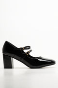 Double Strap Block Heel Shoes Black (1)