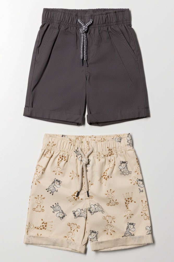 2 Pack Shorts Grey And Natural