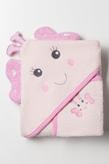 2 Pack Butterfly Towel Pink