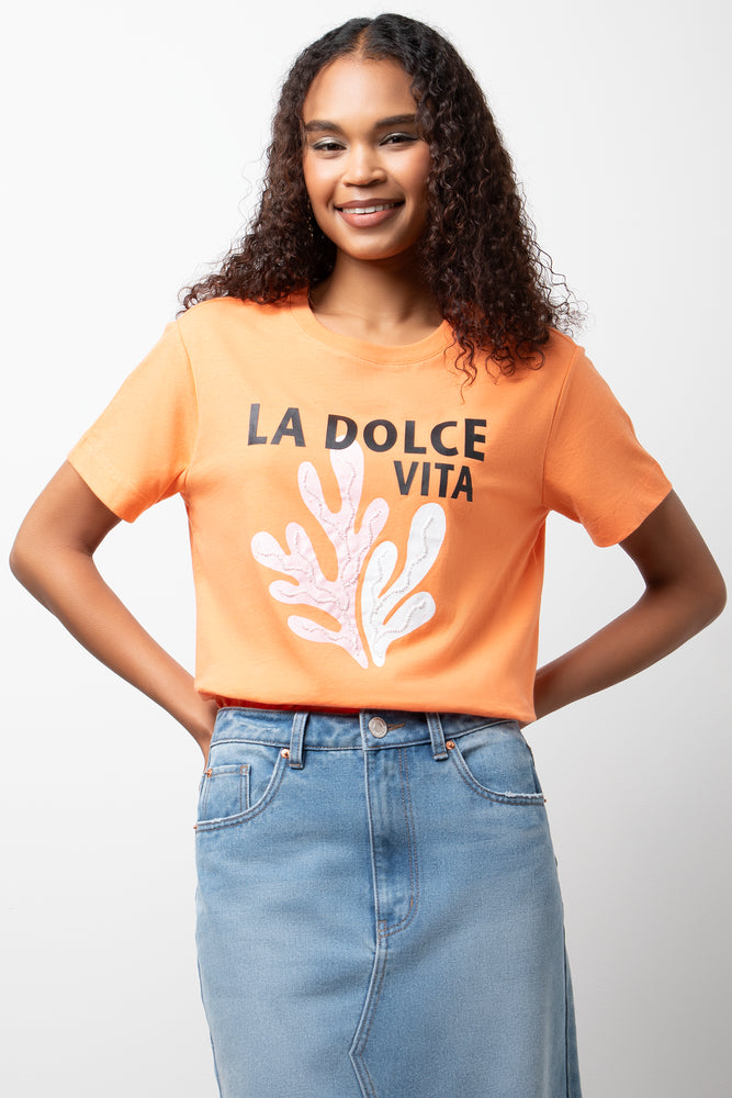 La Dolce Vita Beaded T-Shirt  Orange