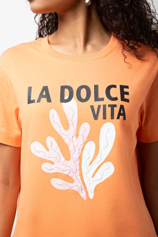 La Dolce Vita Beaded T-Shirt  Orange (3)