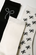 3 Pack Bow Socks Black And Cream (1)