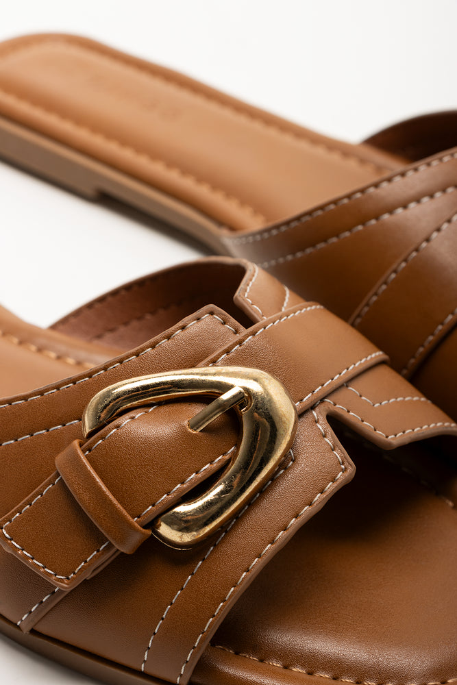 Buckle Trim Mule Sandals Natural (2)