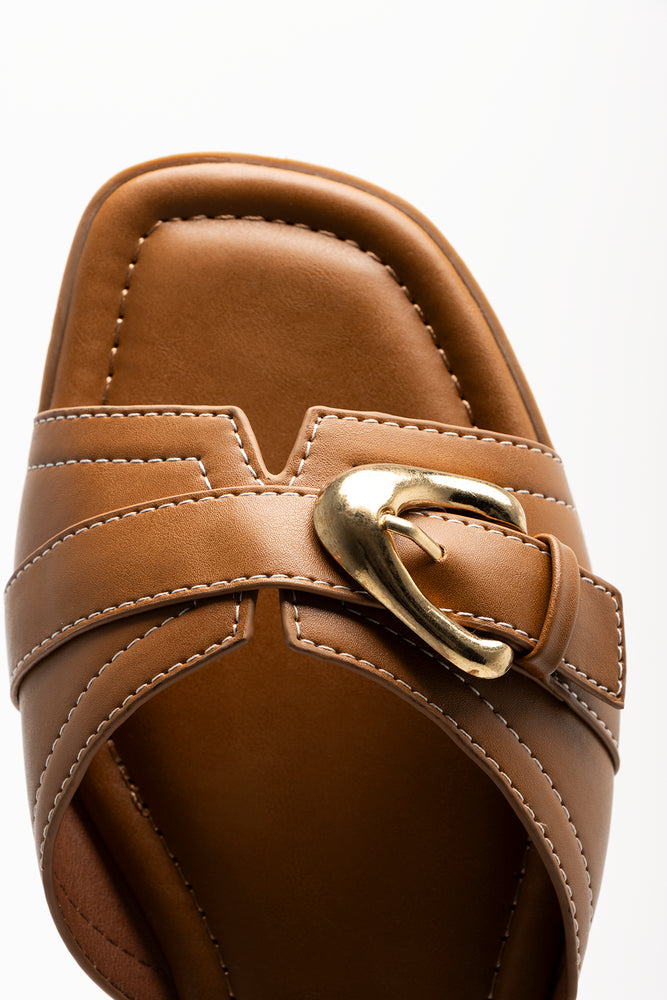 Buckle Trim Mule Sandals Natural (4)