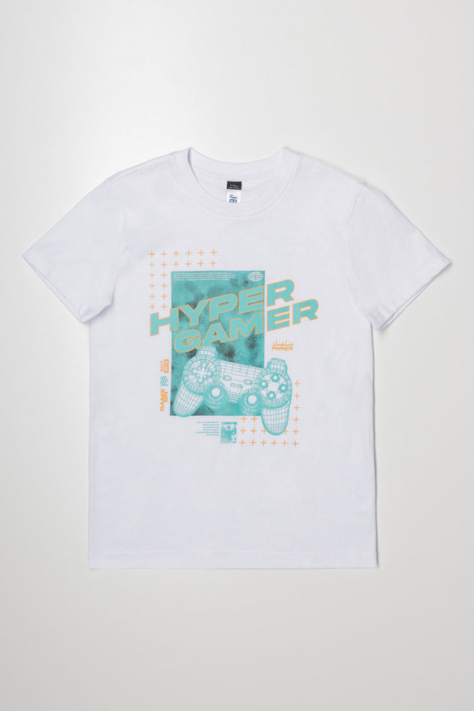 Earphones Short Sleeve T-Shirt White