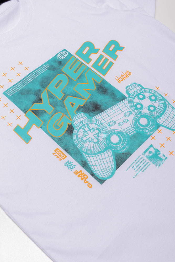 Earphones Short Sleeve T-Shirt White