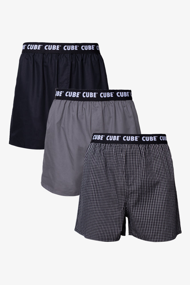 3 Pack Boxers Black, Charcoal & Grey
